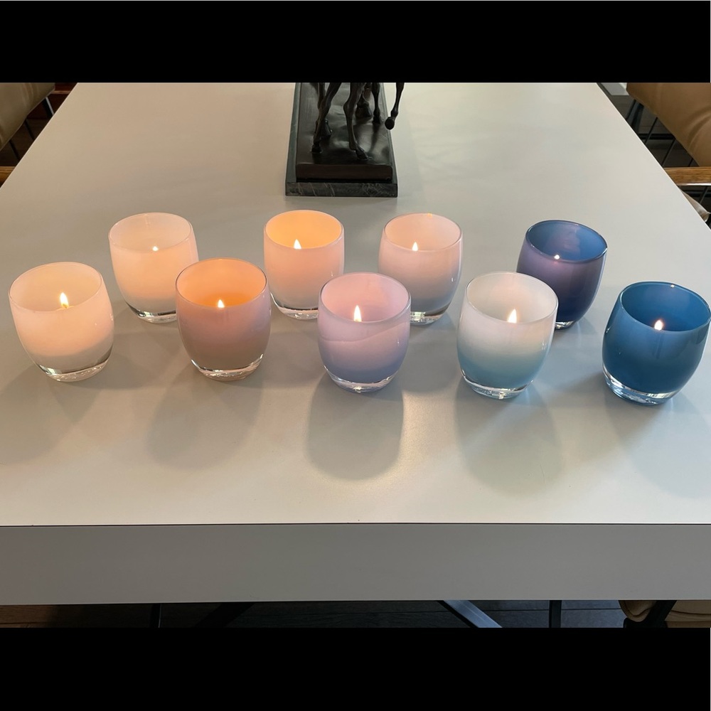 9 glassybaby glass votives pre-triskelion. Rare.